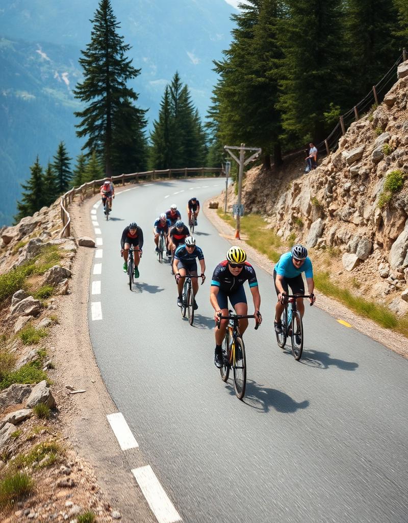 Cyclists riding on a mountain road